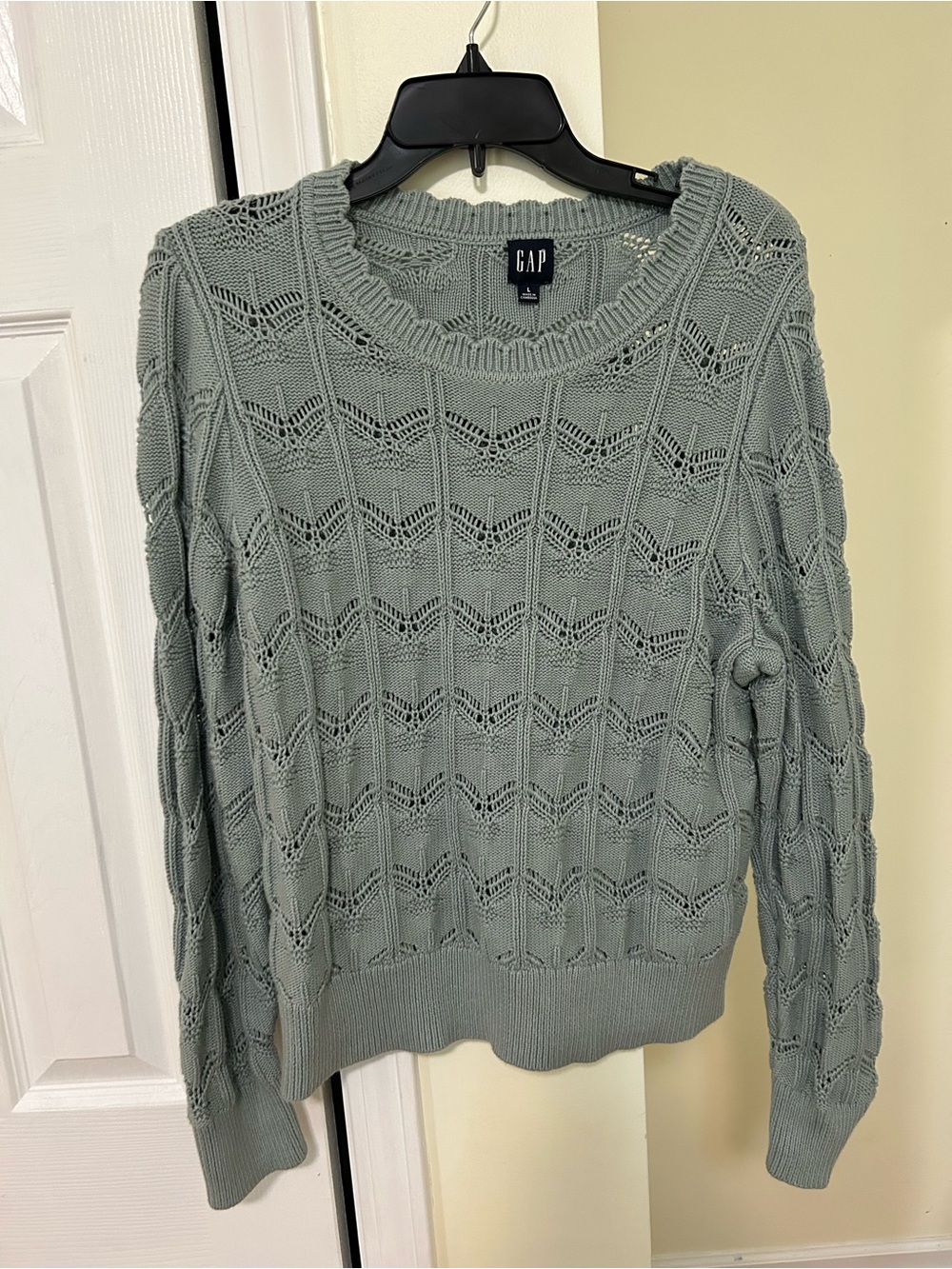 GAP Women's Sage Green Openwork Crewneck Sweater